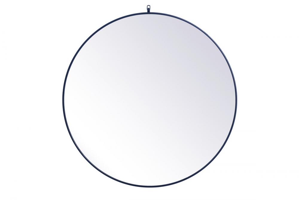 Metal Frame Round Mirror with Decorative Hook 45 Inch in Blue