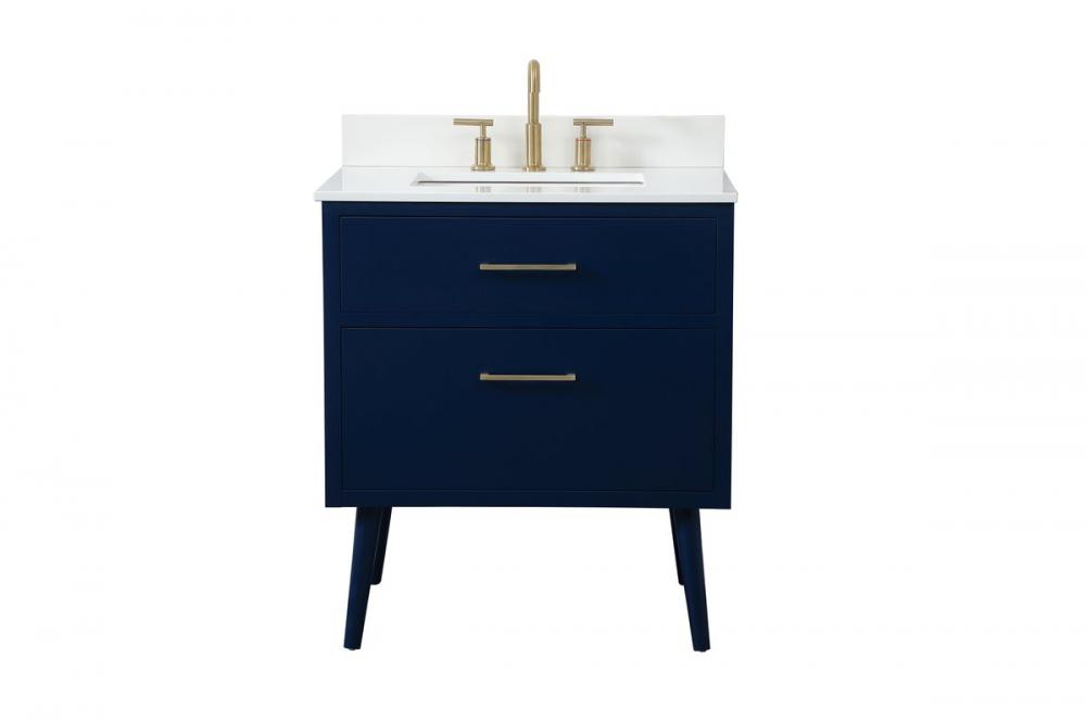 30 Inch Bathroom Vanity in Blue with Backsplash