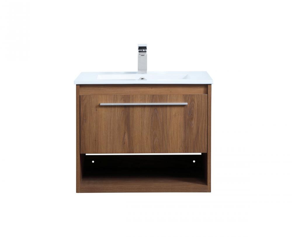 24 Inch Single Bathroom Floating Vanity in Walnut Brown