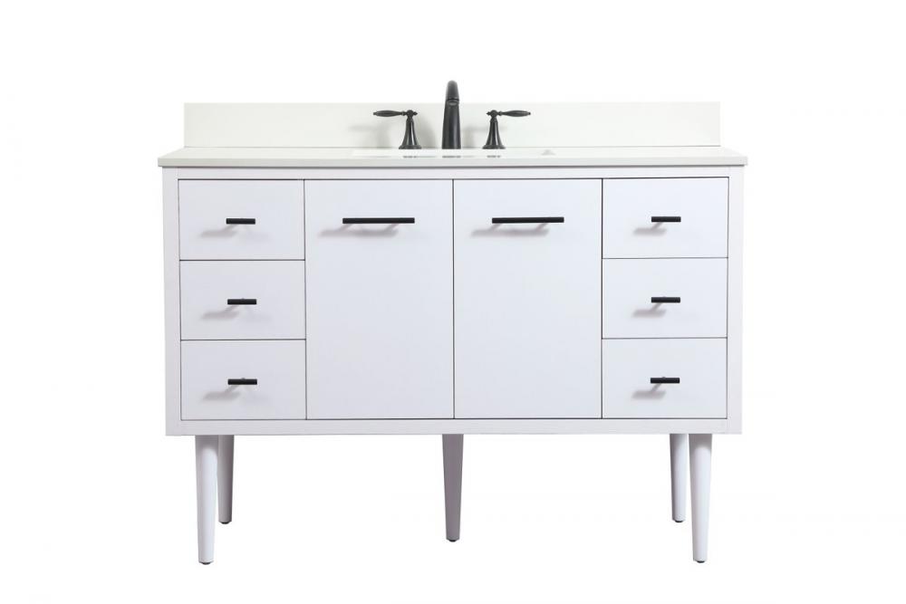 48 Inch Single Bathroom Vanity in White with Backsplash