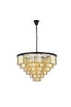 Elegant 1231D44MB-GT/RC - Sydney 33 light Matte Black Chandelier Golden Teak (Smoky) Royal Cut Crystal