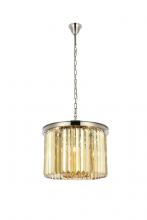 Elegant 1238D20PN-GT/RC - Sydney 6 Light Polished Nickel Pendant Golden Teak (Smoky) Royal Cut Crystal