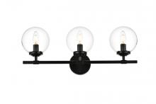 Elegant LD7302W24BLK - Ingrid 3 Light Black and Clear Bath Sconce