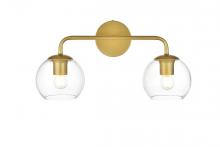 Elegant LD7321W19BRA - Genesis 2 Light Brass and Clear Bath Sconce