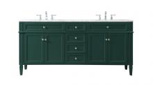 Elegant VF12572DGN - 72 Inch Double Bathroom Vanity in Green