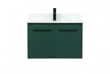 Elegant VF44530MGN-BS - 30 Inch Single Bathroom Vanity in Green with Backsplash