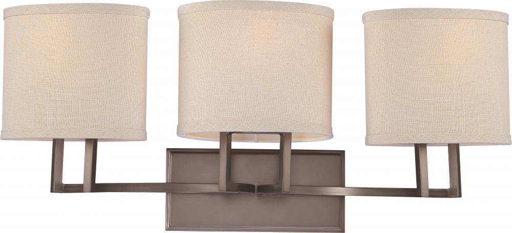 Gemini - 3 Light Vanity with Khaki Fabric Shades - Hazel Bronze Finish