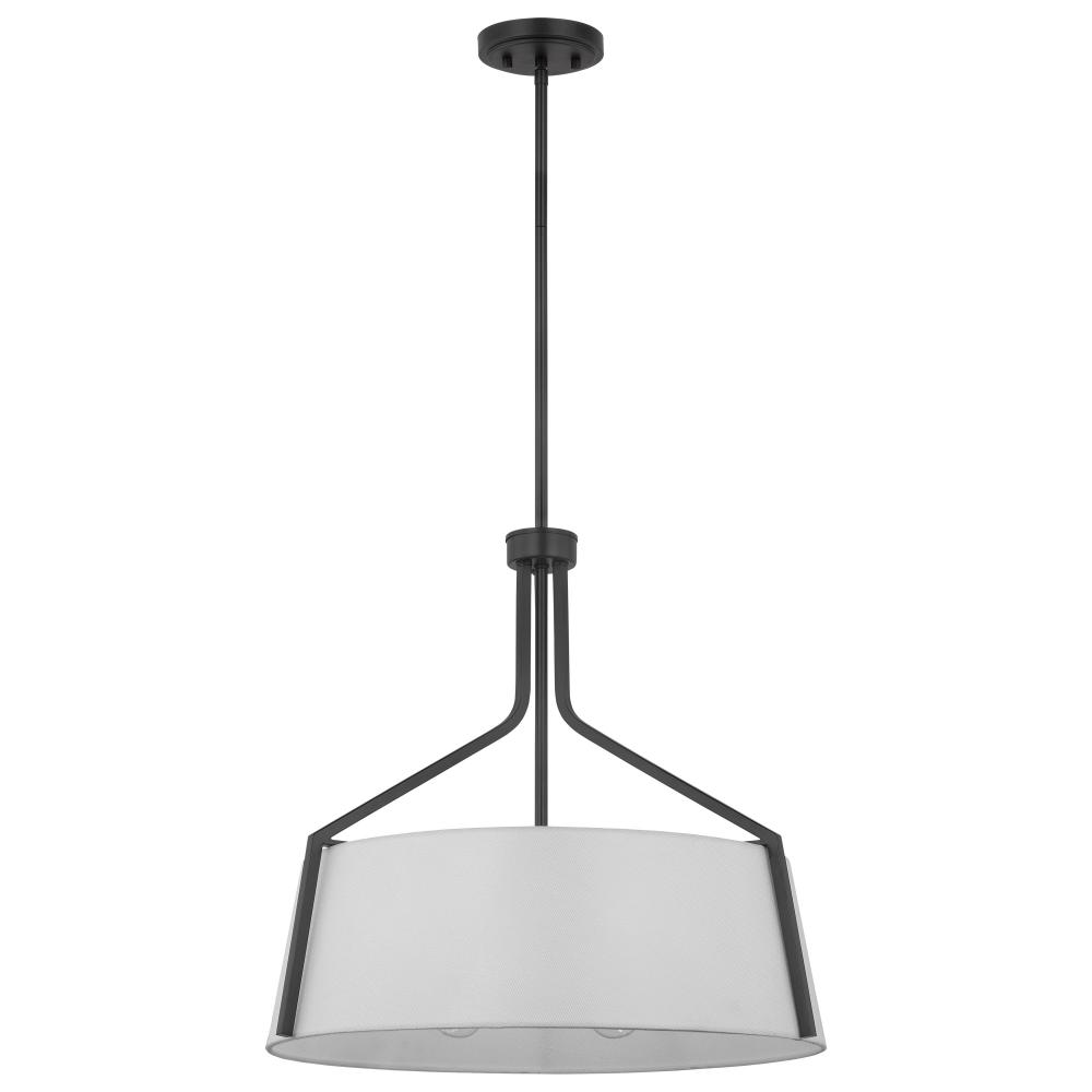 Livingston; 4 Light Pendant; Medium Base; 60 Watt; Matte Black Finish; White Linen Fabric Shade