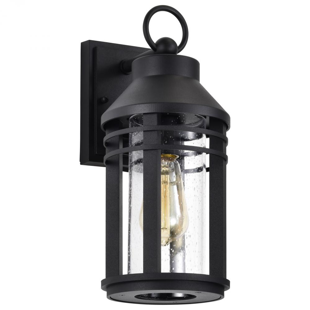 Wilton; 1 Light Medium Wall Lantern; Matte Black with Clear Seeded Glass